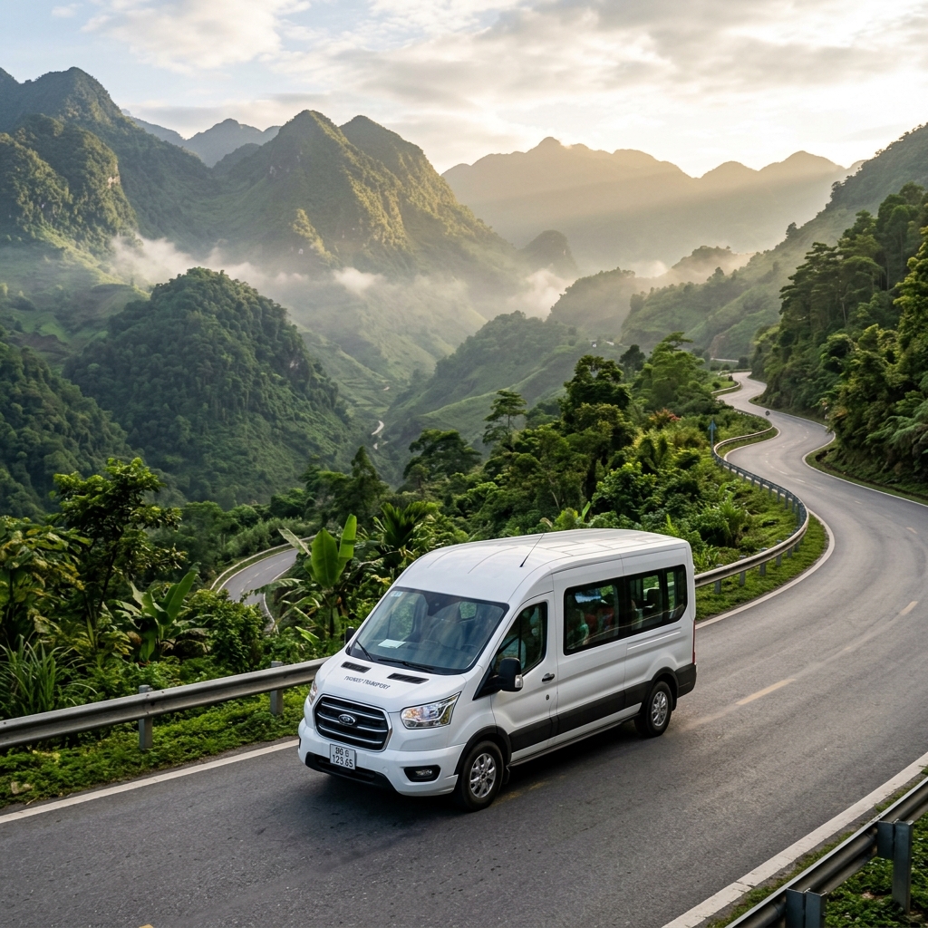 Xe 16 chỗ Ford Transit trên đèo